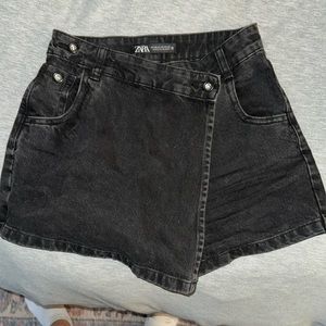 Black denim skort